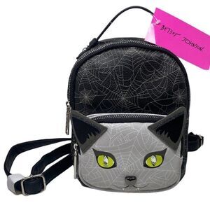 BETSEY JOHNSON KITCH MINI BACKPACK HALLOWEEN VAMPIRE CAT‎ SPIDER WEB NOVELTY ZIP